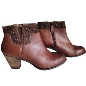 OluKai Ho'Ohilu Brown Stacked Heel Zippered Boot with Suede Studs Rivet Trim -10